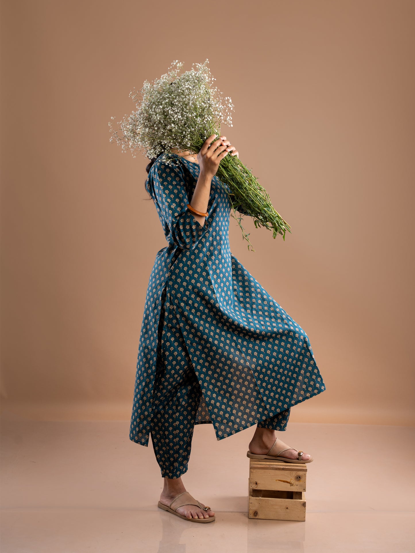 HAPPY TEAL STRAIGHT KURTA CO ORD