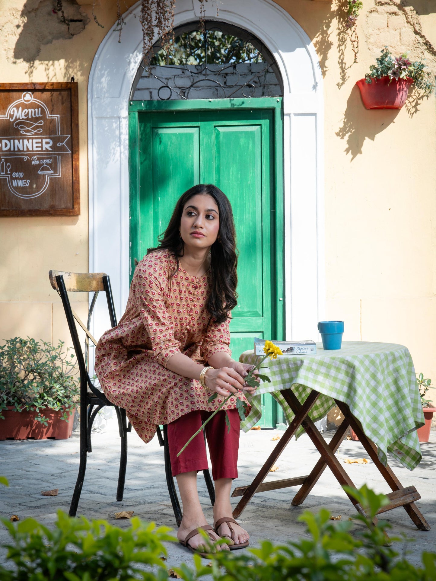 Beige floral potli kurta