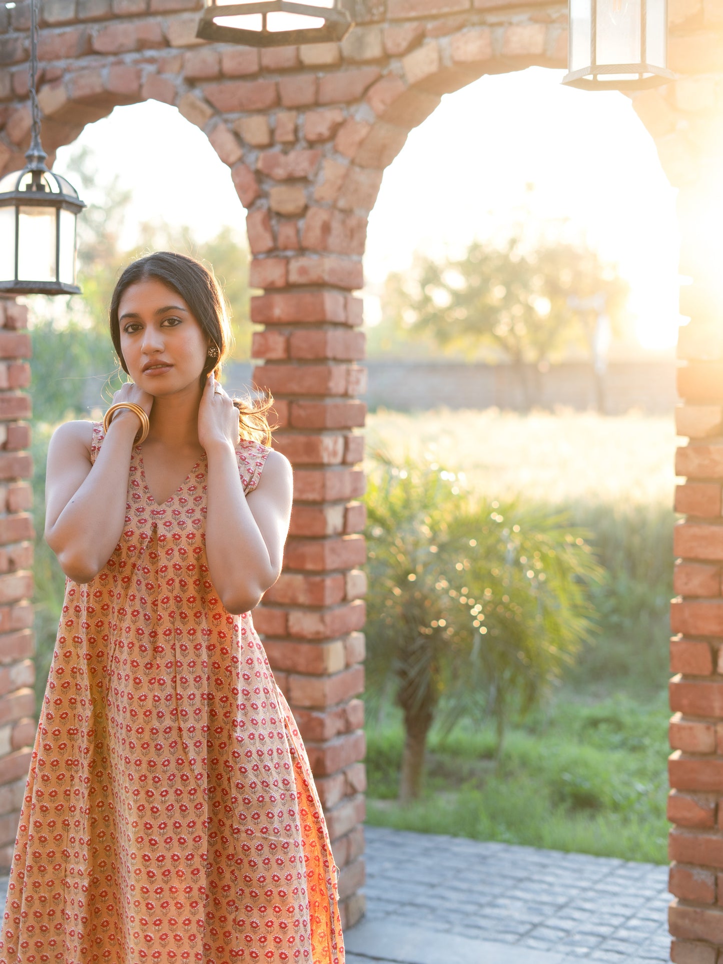Beige floral sleeveless co ord
