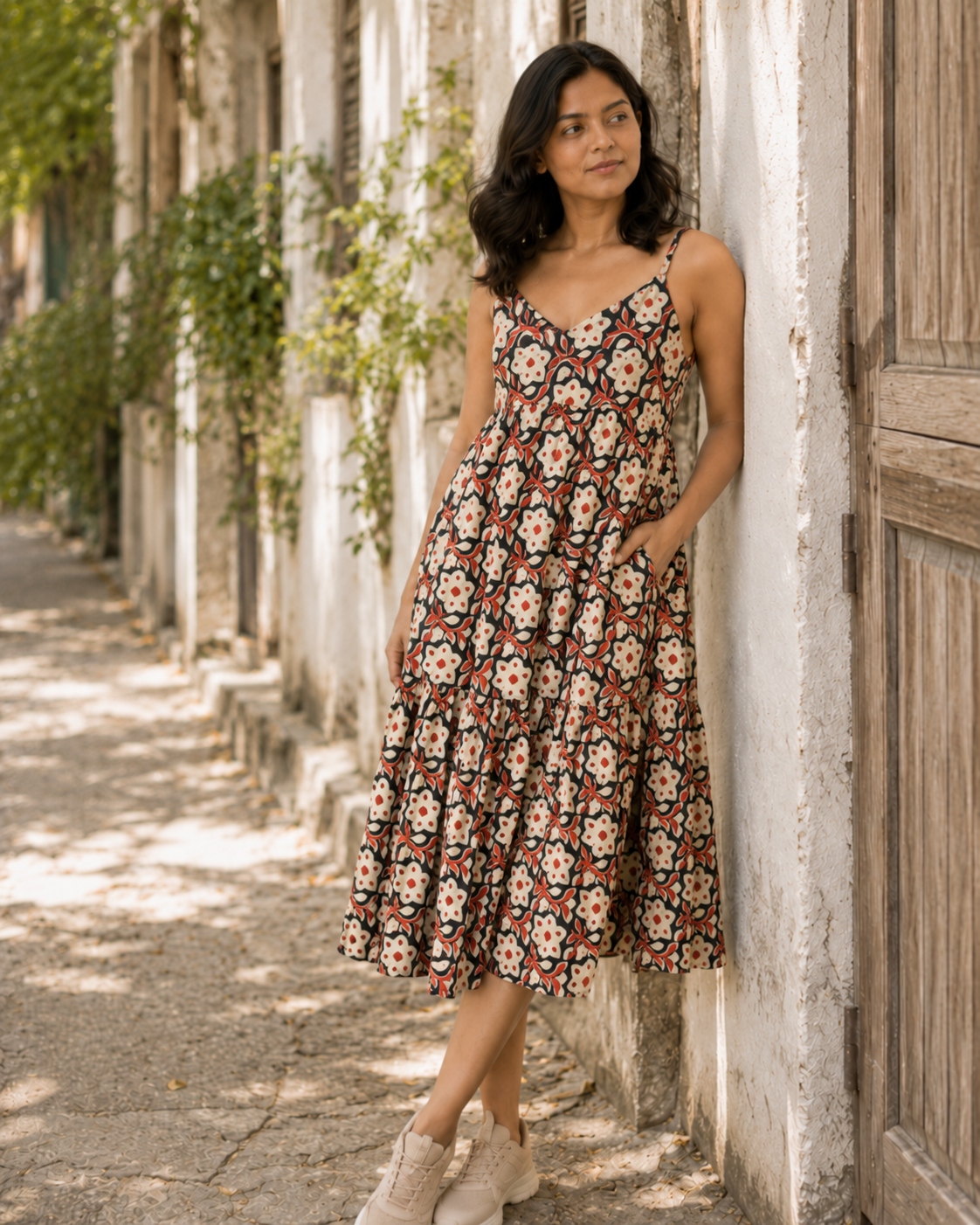 earthy bloom strapsleeves dress