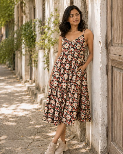 earthy bloom strapsleeves dress