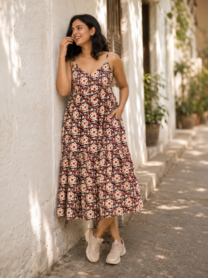 earthy bloom strapsleeves dress