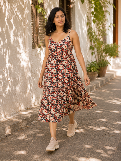 earthy bloom strapsleeves dress