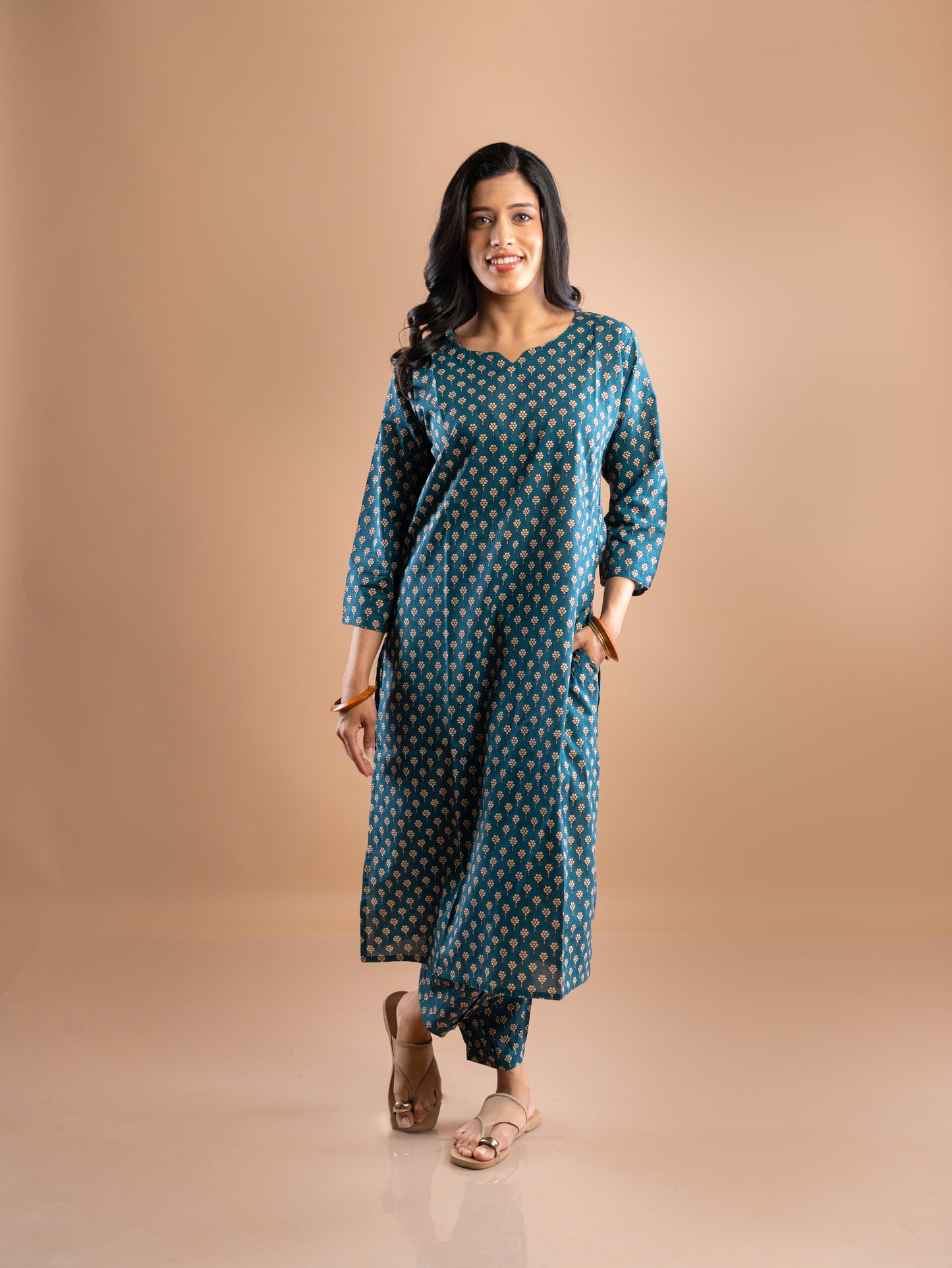 HAPPY TEAL STRAIGHT KURTA CO ORD