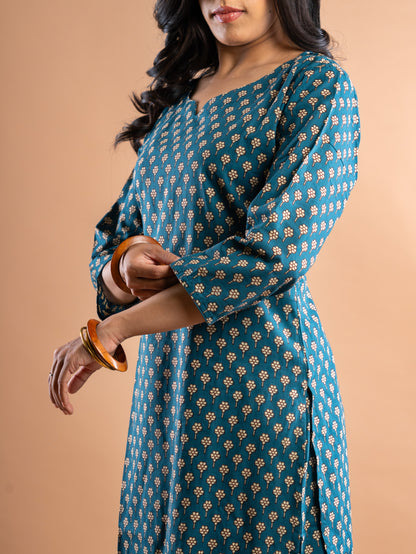 HAPPY TEAL STRAIGHT KURTA CO ORD