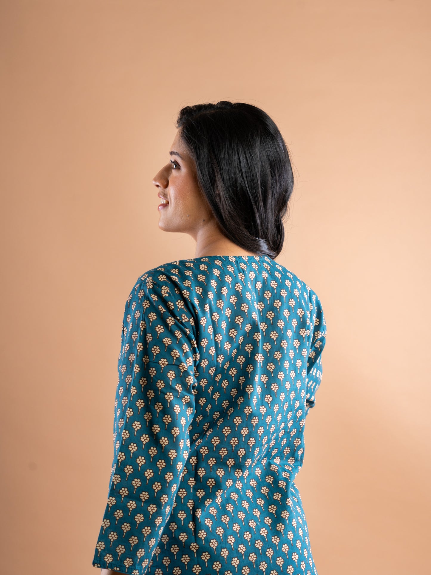 HAPPY TEAL STRAIGHT KURTA CO ORD