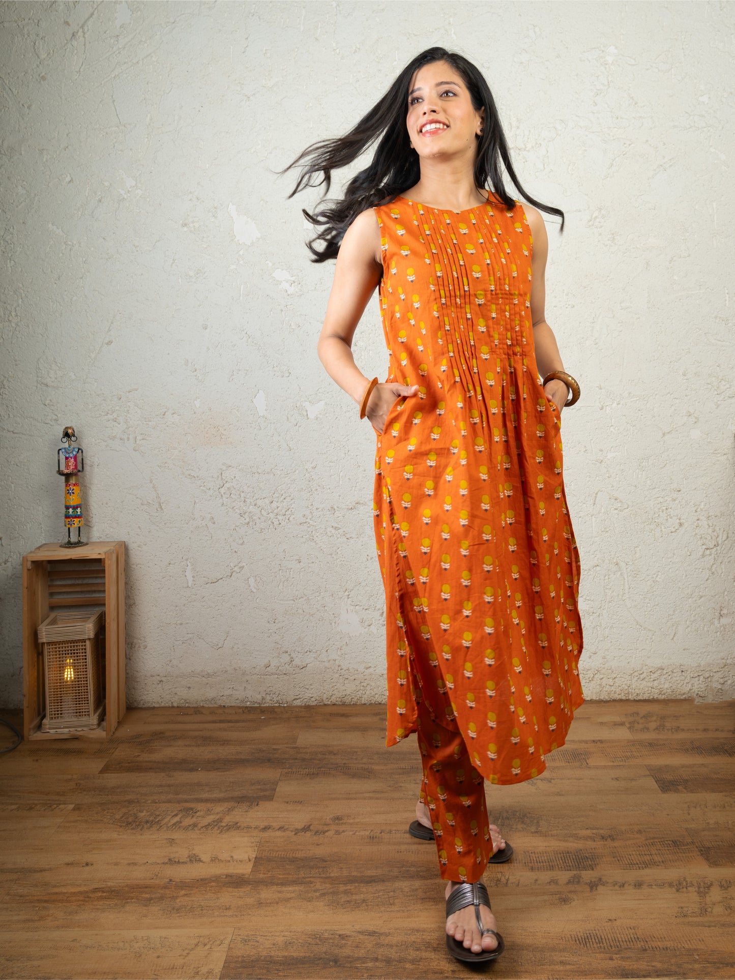 CITRUS POP SLEEVELESS PINTUCK CO ORD
